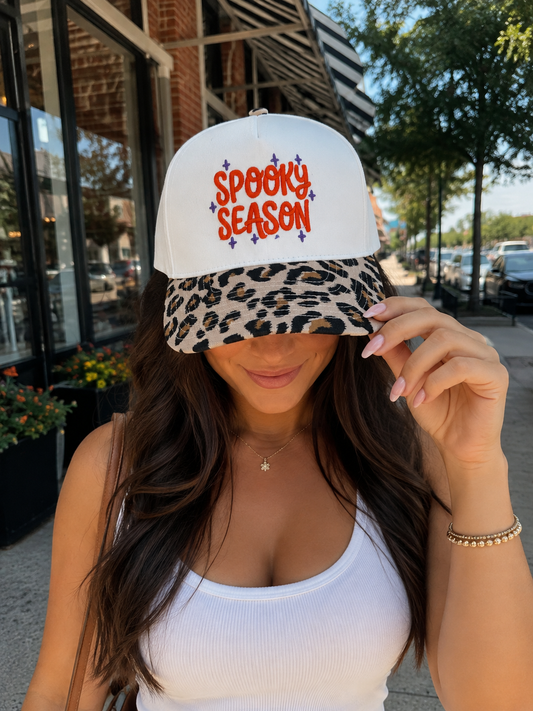 🎃 Spooky Season Embroidered Hat | Leopard Print Brim | New