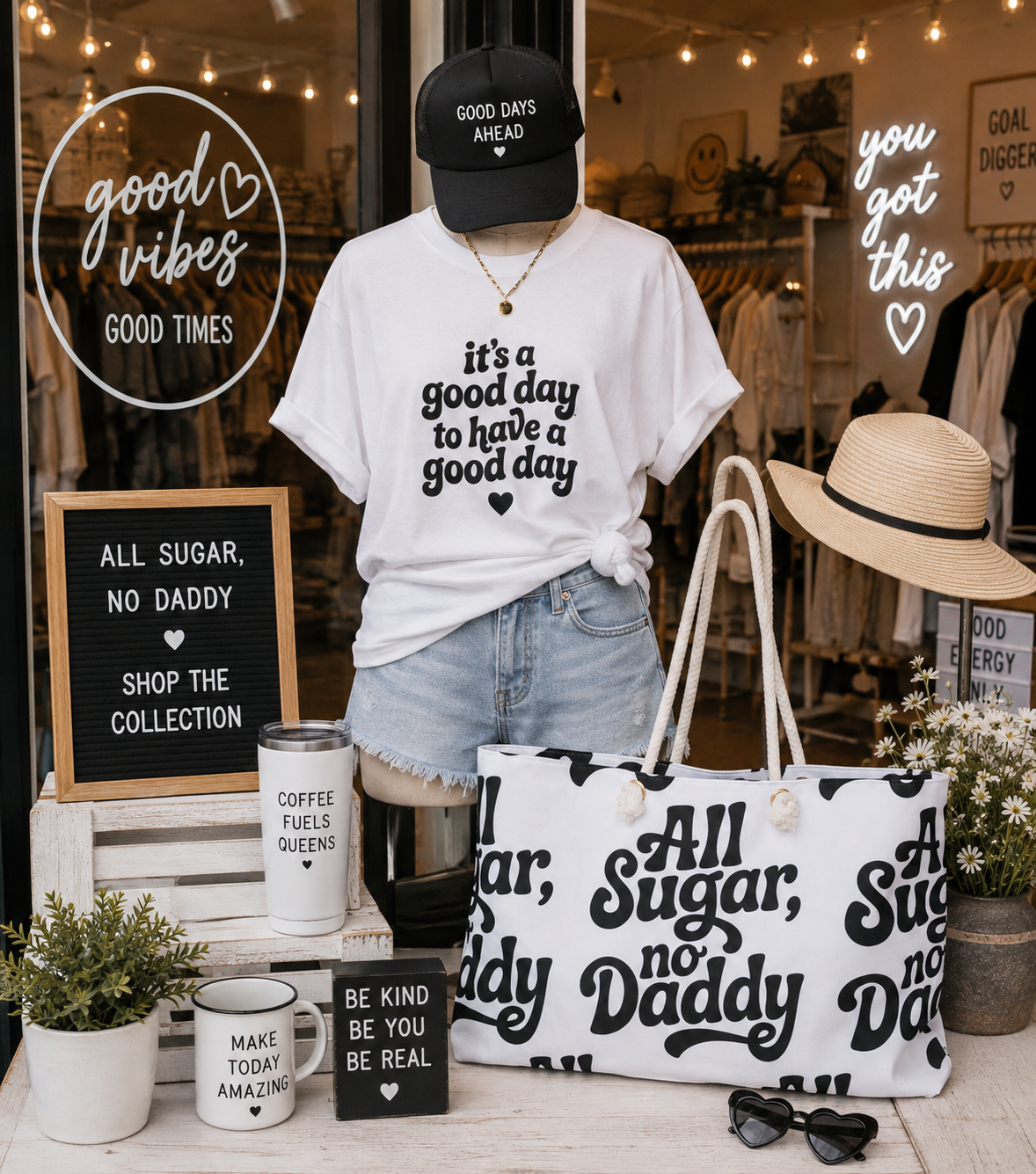 Weekender Bag — "All Sugar, No Daddy" Retro Script Travel Tote