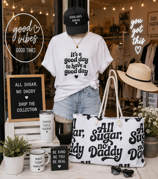 Weekender Bag — "All Sugar, No Daddy" Retro Script Travel Tote