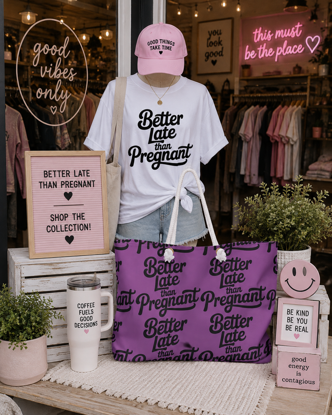 "Better Late Than Pregnant" Weekender Bag — Funny Feminine Travel Tote