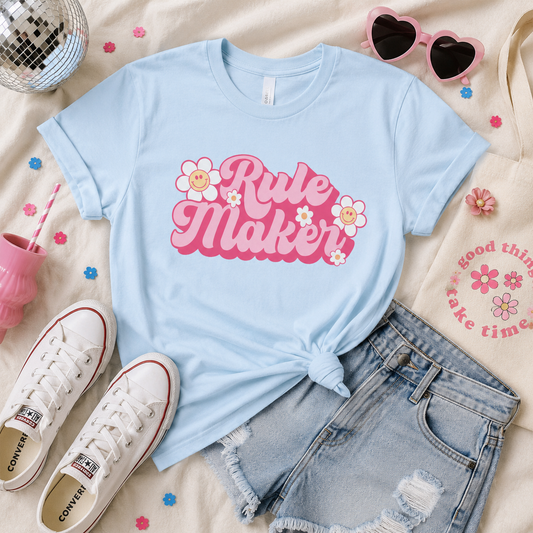Rule Maker T-Shirt — Retro Floral Pink Graphic Tee