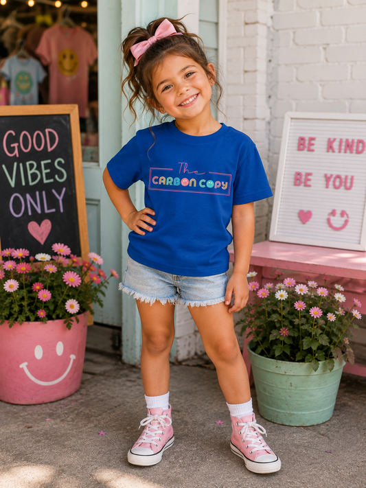 Kids Tee — "The Carbon Copy" Pastel Retro Logo