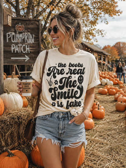 "The Boobs Are Real, The Smile Is Fake" Funny Graphic T-Shirt