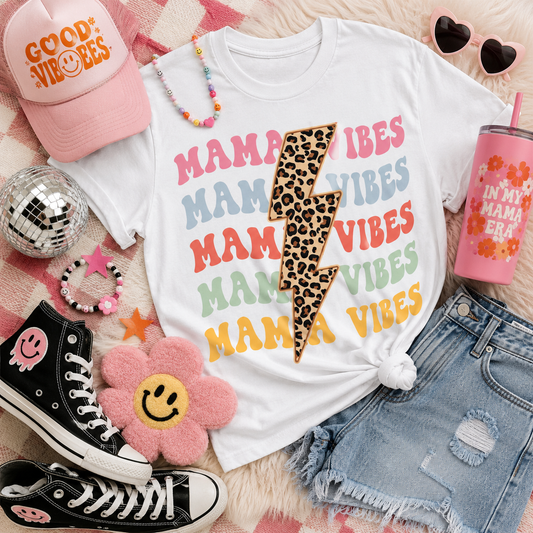 Mama Vibes Lightning Bolt/Leopard Graphic T-Shirt