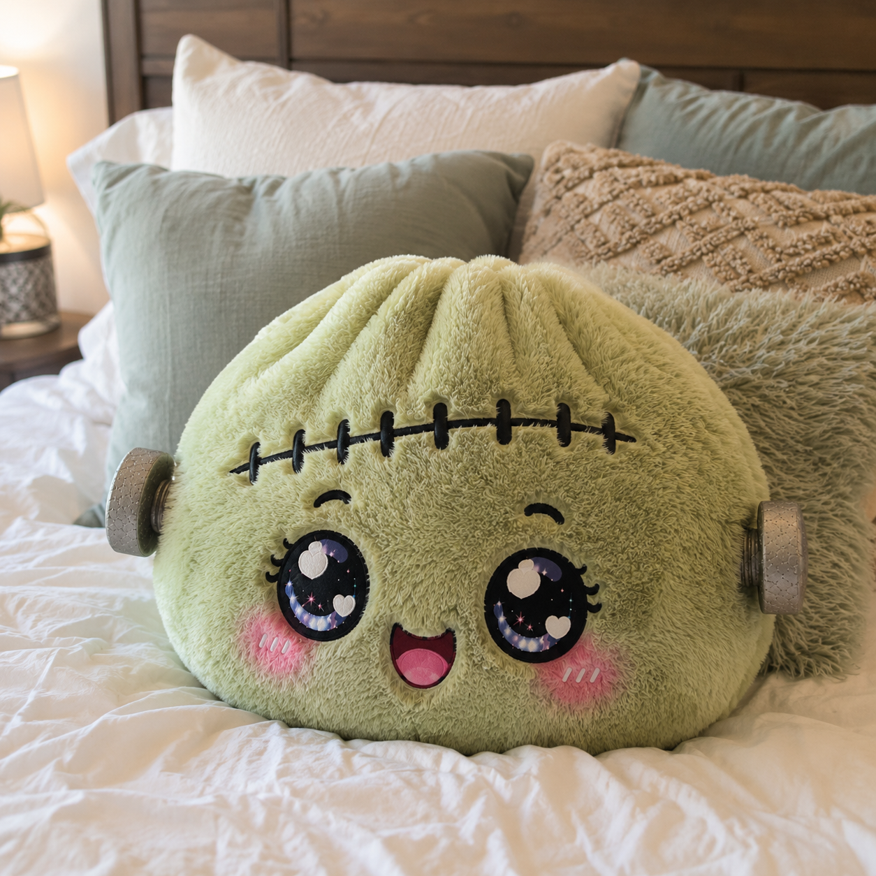 Kawaii Frankenstein Plush Pillow — Cute Monster Custom Shaped Pillow
