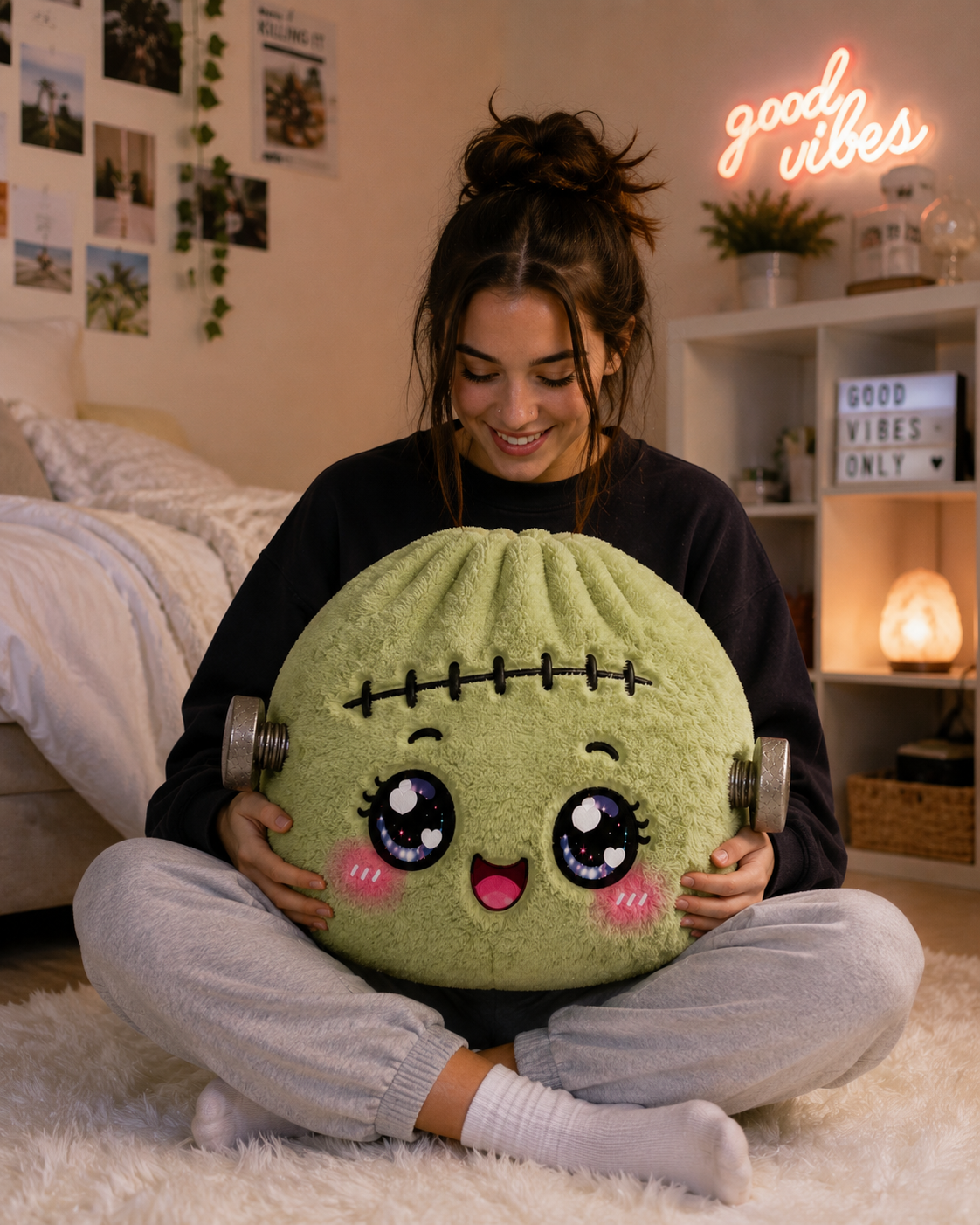 Kawaii Frankenstein Plush Pillow — Cute Monster Custom Shaped Pillow