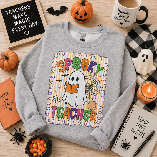 Spooky Teacher Sweatshirt — Cute Ghost Halloween Crewneck for Educators