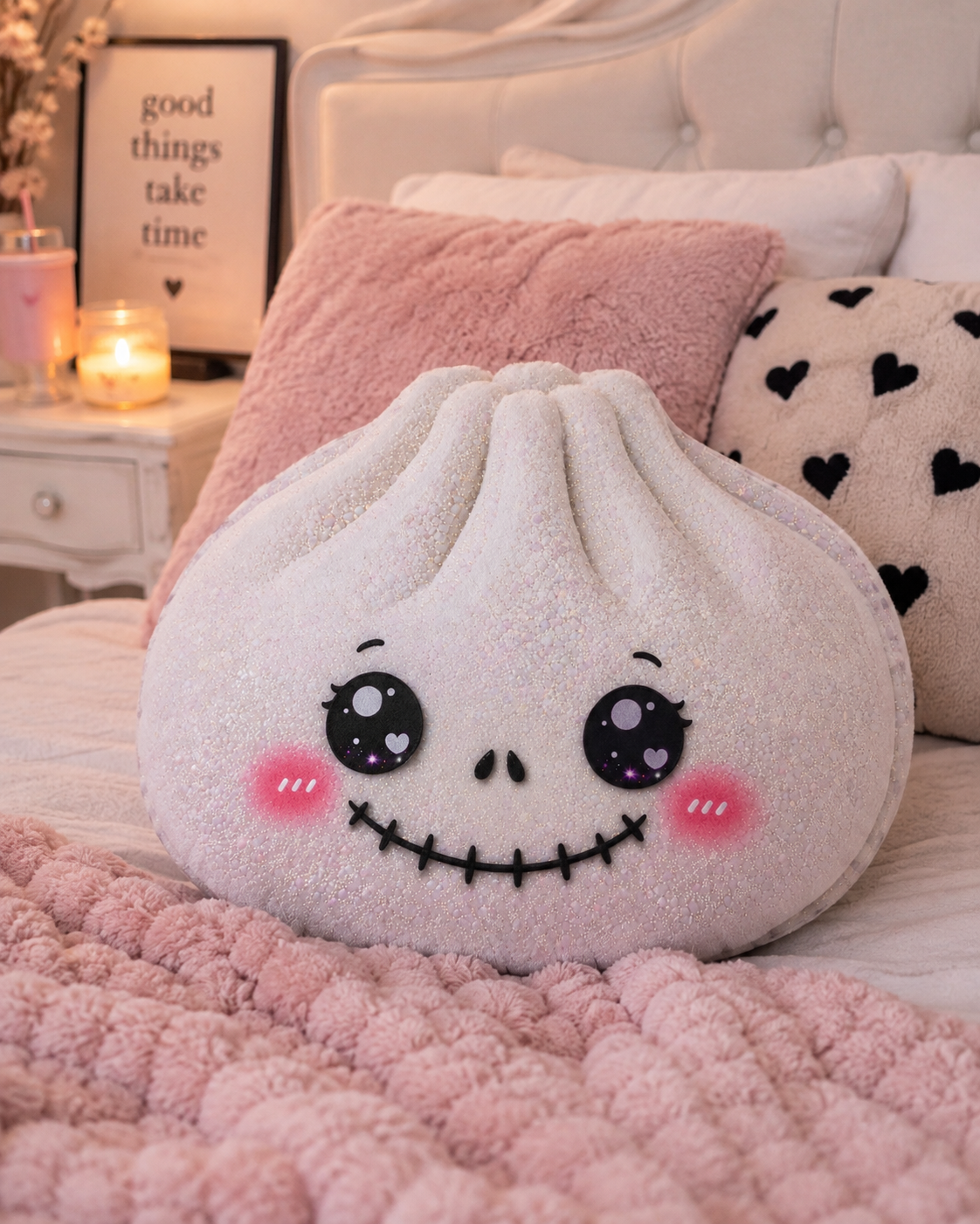 Kawaii Shell Pillow — Cute Smiling Seashell Decorative Cushion