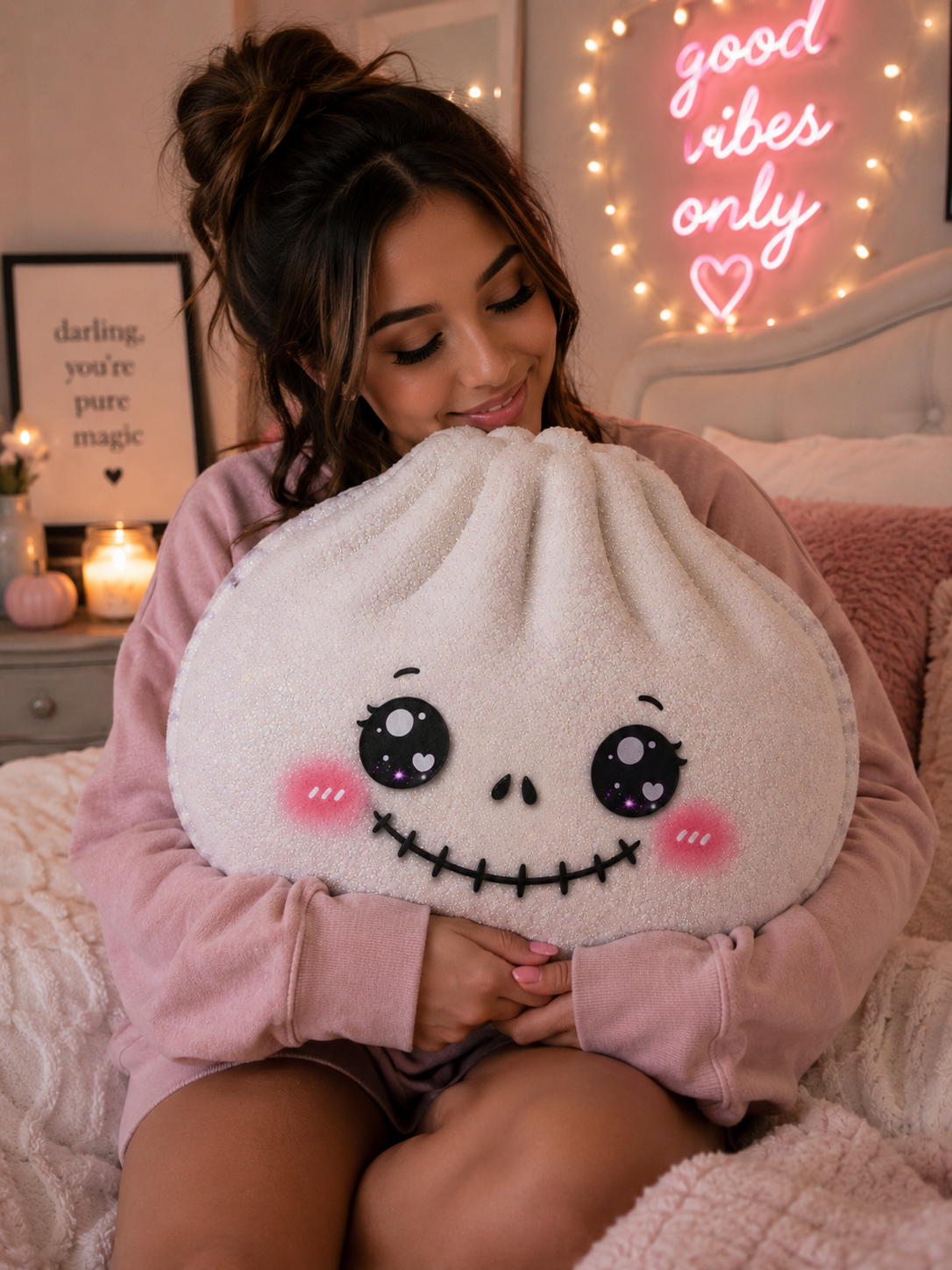 Kawaii Shell Pillow — Cute Smiling Seashell Decorative Cushion