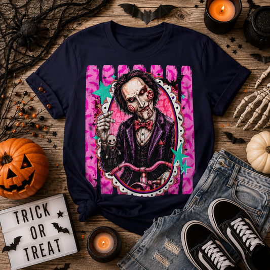 Horror Puppet Portrait T-Shirt — Creepy Ventriloquist Doll Art Tee
