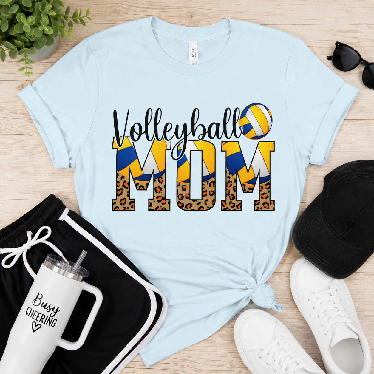 Volleyball Mom T-Shirt Leopard Print & Ball Graphic