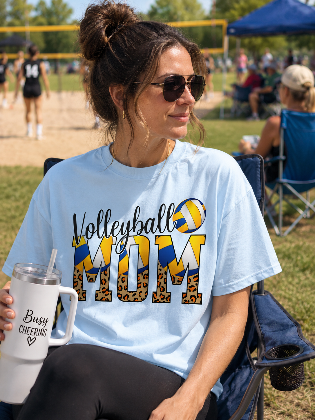 Volleyball Mom T-Shirt Leopard Print & Ball Graphic