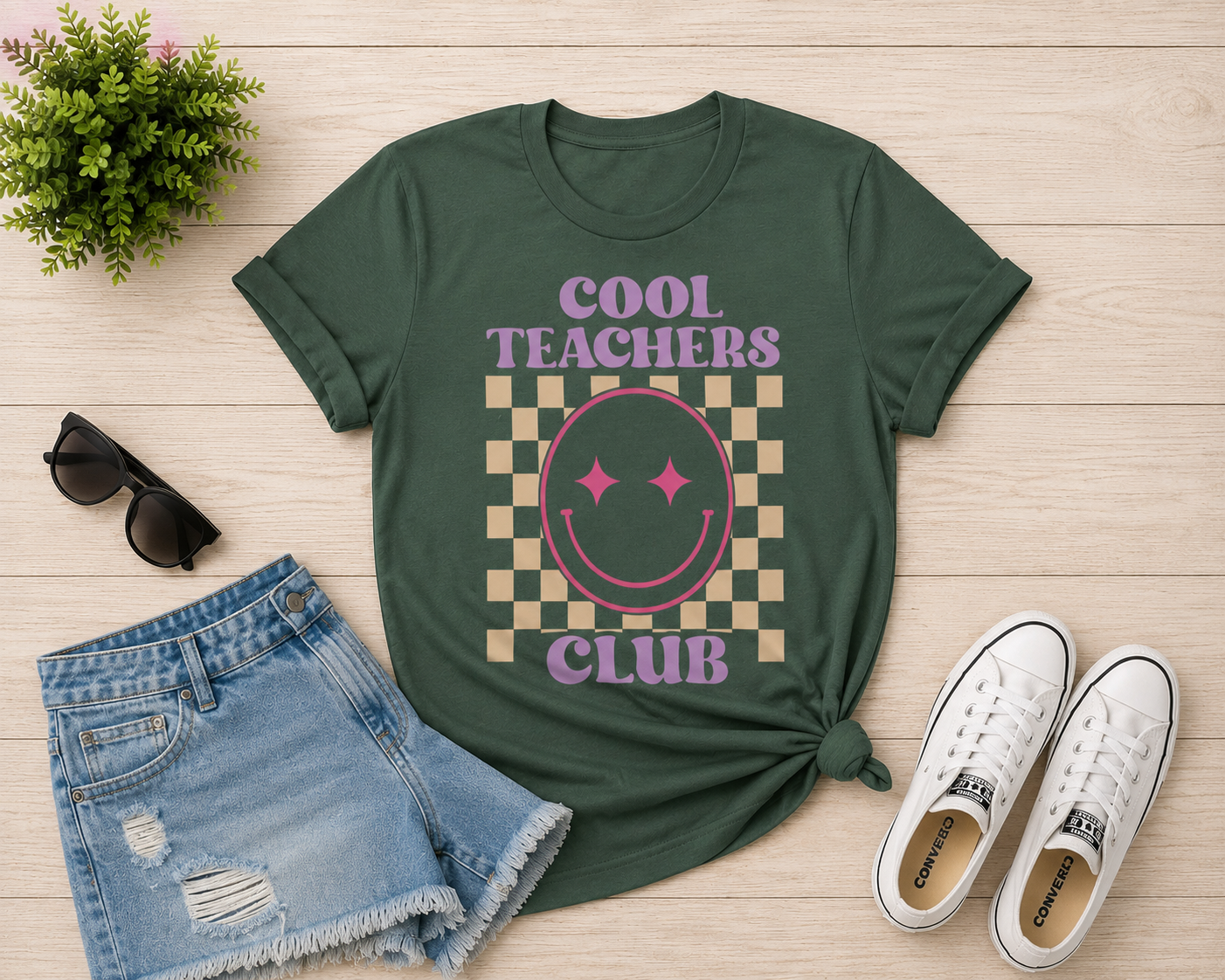 Cool Teachers Club T-Shirt — Retro Checkerboard Smiley Teacher Tee