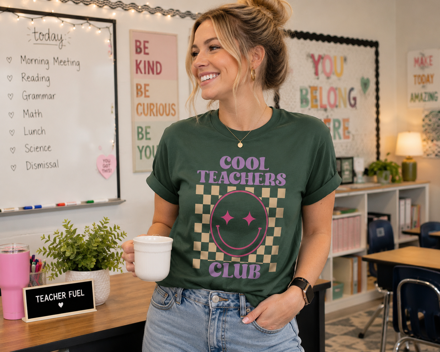 Cool Teachers Club T-Shirt — Retro Checkerboard Smiley Teacher Tee