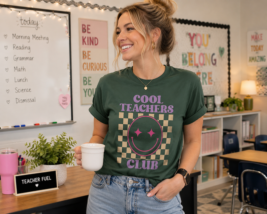 Cool Teachers Club T-Shirt — Retro Checkerboard Smiley Teacher Tee