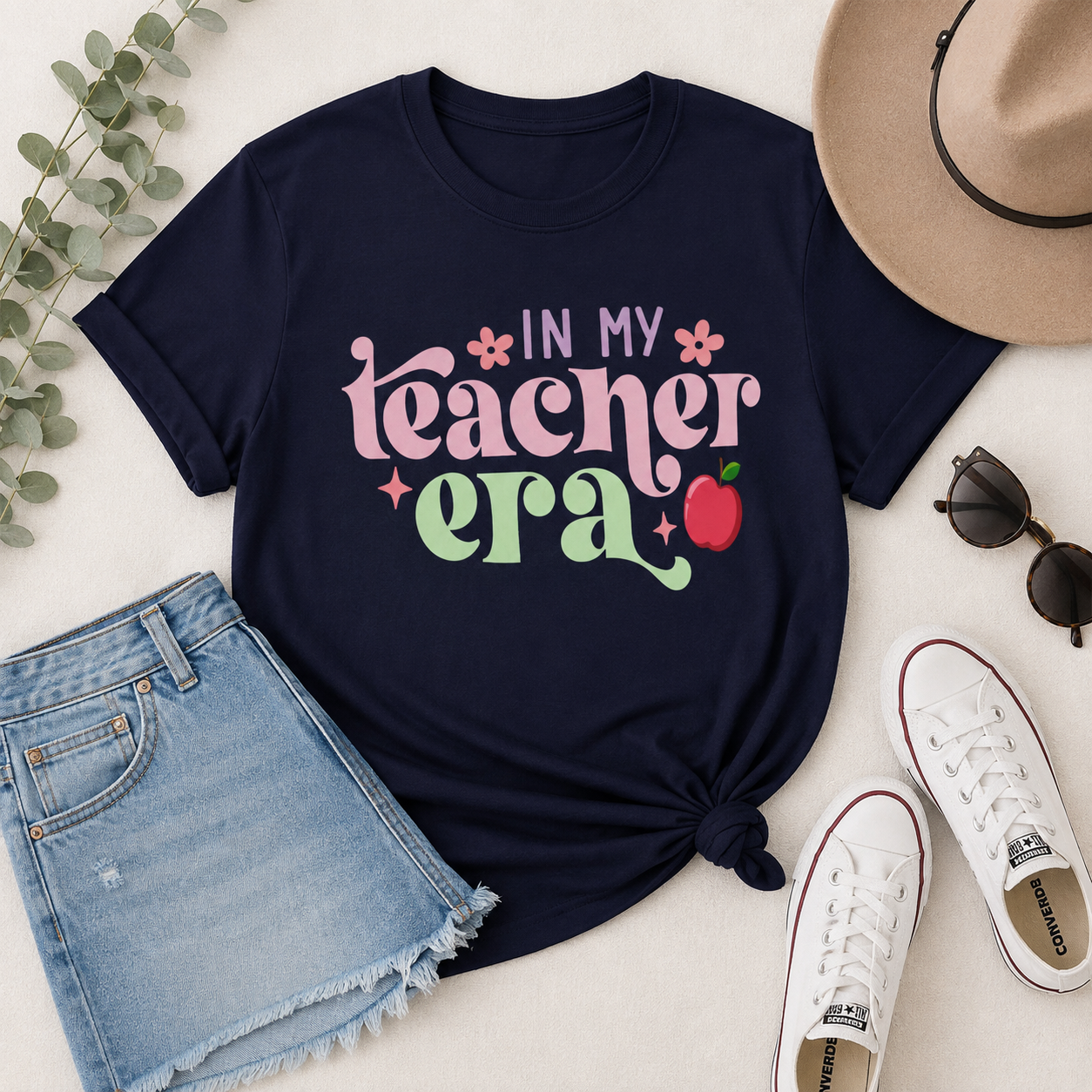 In My Teacher Era T-Shirt — Retro Floral Apple Teacher Tee