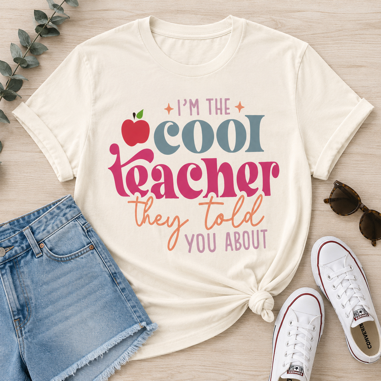 Cool Teacher T-Shirt — "I'm the Cool Teacher They Told You About" Retro Apple Tee
