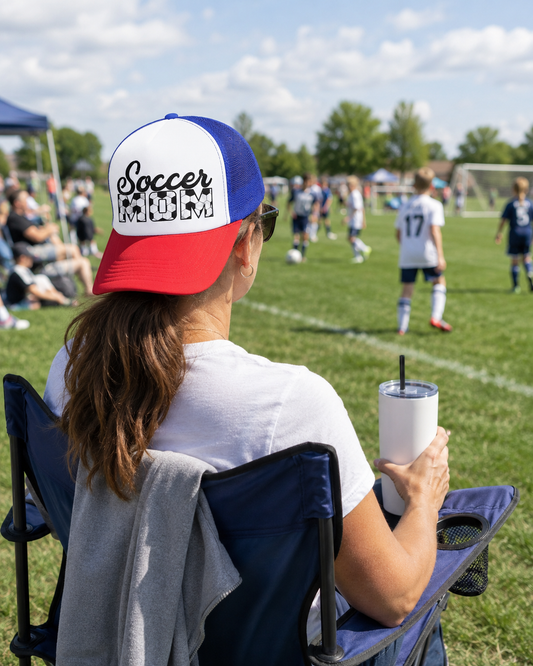 Soccer Mom Trucker Hat – Vintage Soccer Ball Lettering Foam Cap