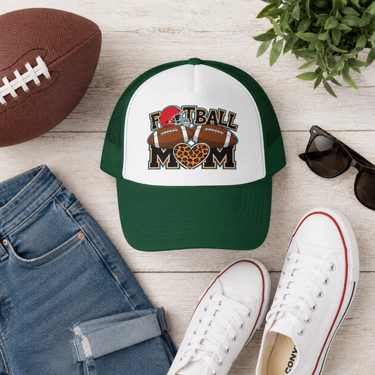 Football Mom Trucker Hat – Leopard Heart Game Day Foam Cap