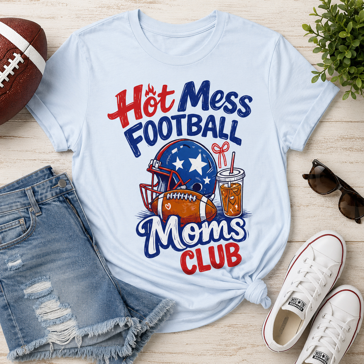 Hot Mess Football Moms Club T-Shirt