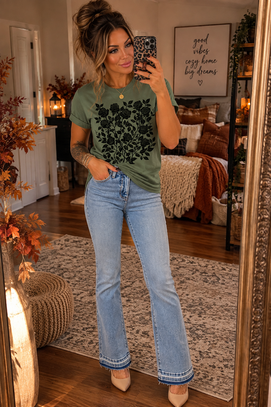 Saige Denim Mid Rise Flare With Released Hem