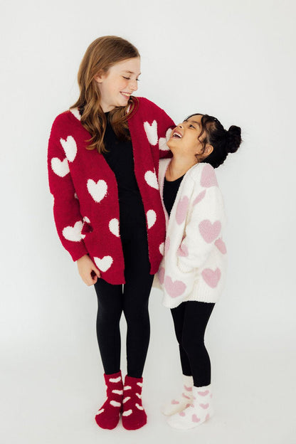Coconut/Light Pink Heart Cozy Socks