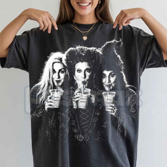 Comfort Colors® Hocus Pocus Iced Coffee Halloween T-Shirt – Retro Spooky Season Characters Graphic Tee, Vintage Autumn Unisex Top