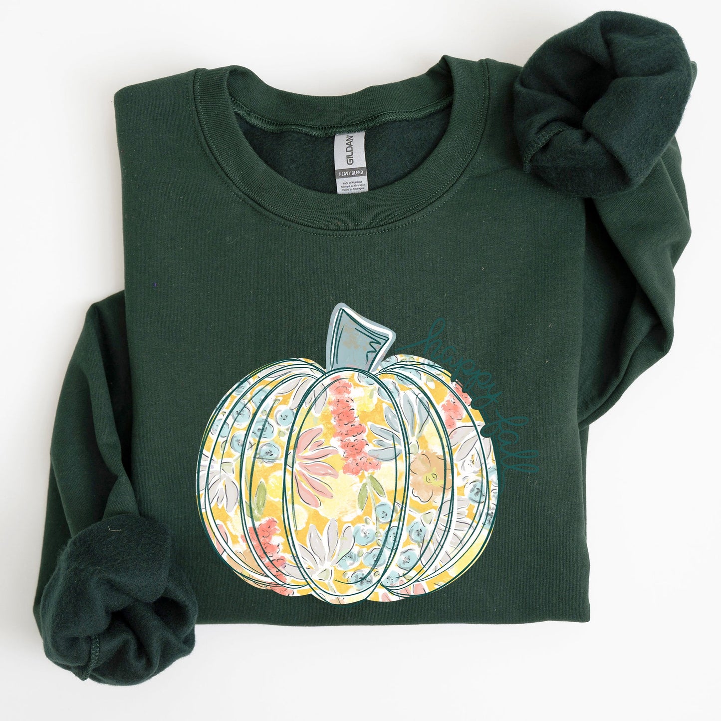 Floral Pumpkin Happy Fall Pastels Flowers Autumn Seasonal Thanksgiving Cozy Sweatshirt