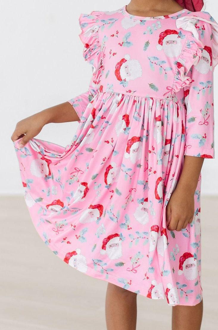 Jolly Old Saint Nick 3/4 Sleeve Ruffle Twirl Dress