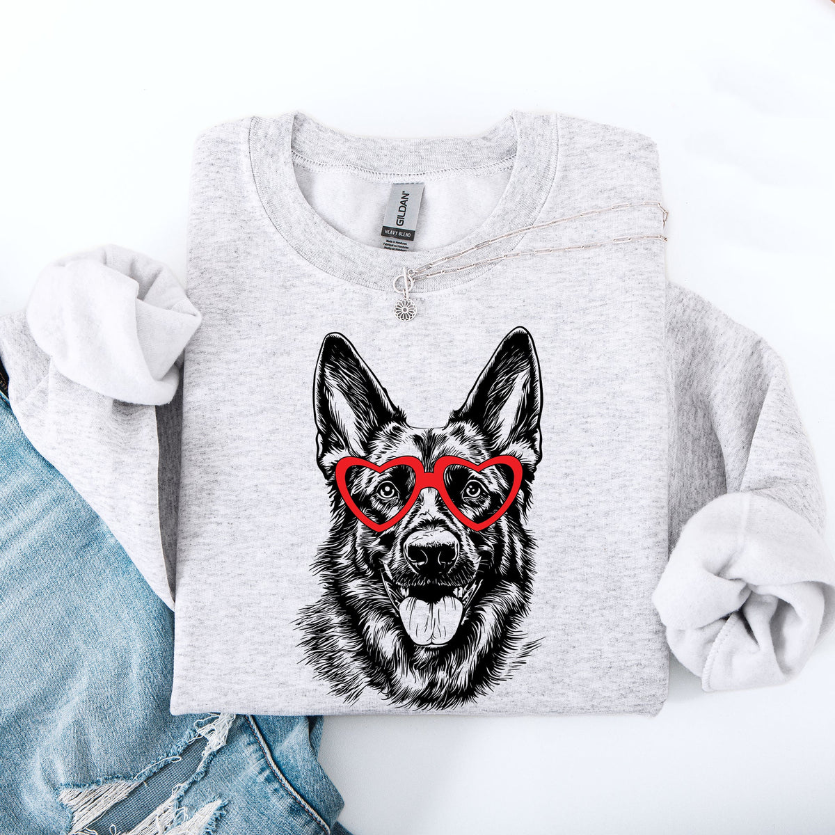 German Shepherd Valentine Ornaments and Paw Prints Love Story for Dog Lovers Sweatshirt