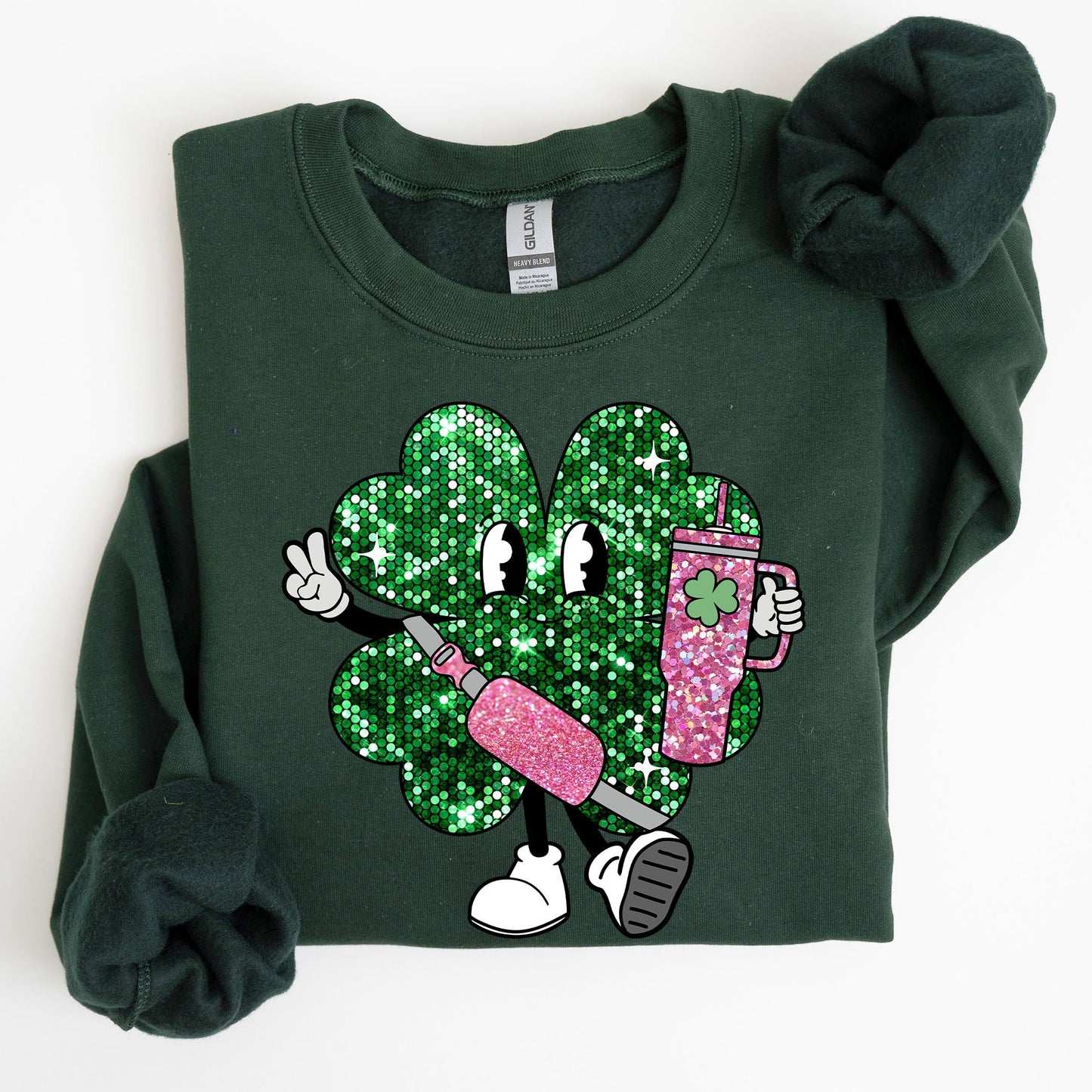 Sparkle Shamrock Faux Glitter Tumbler Clover Irish Lucky Charm St Patrick's Day Sweatshirt