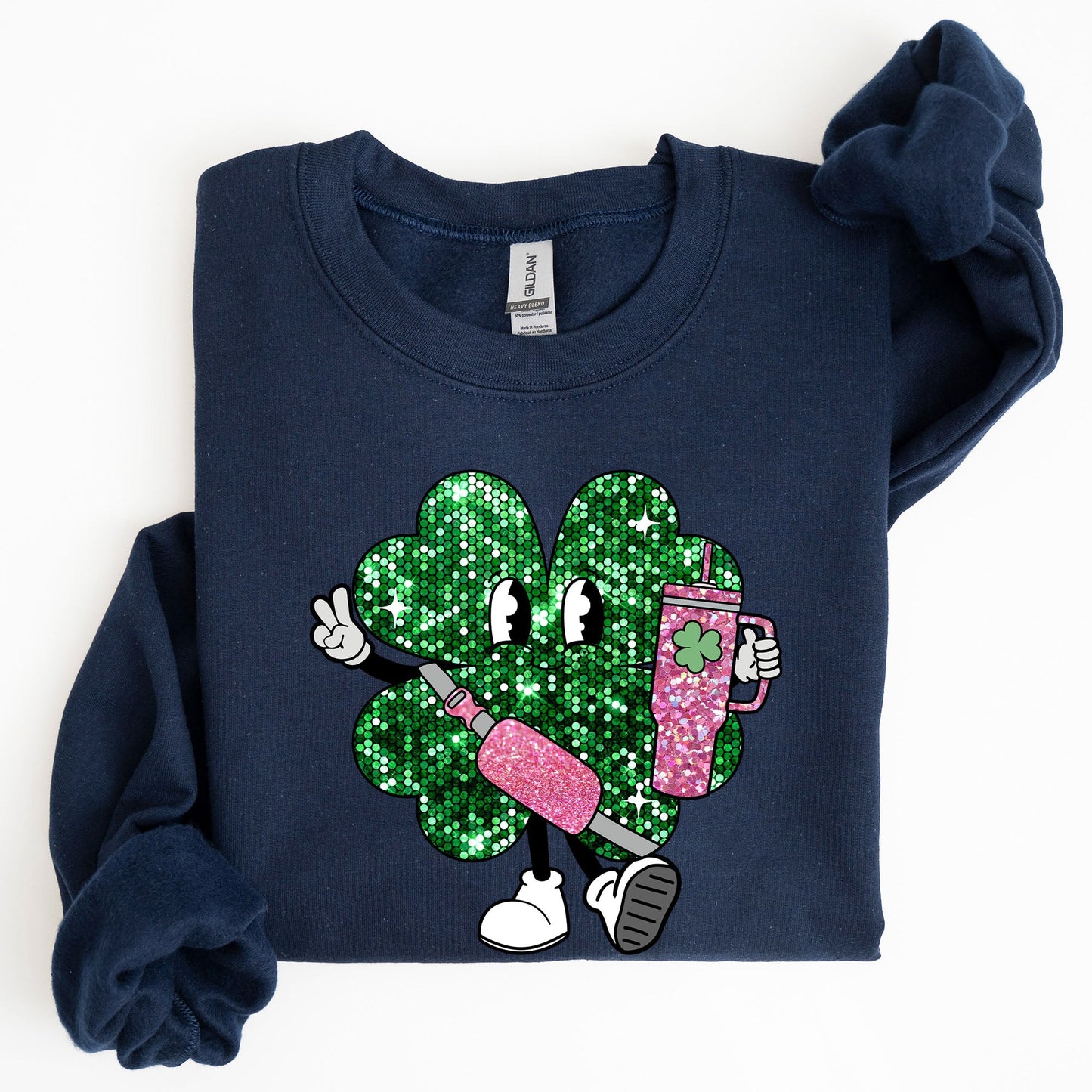 Sparkle Shamrock Faux Glitter Tumbler Clover Irish Lucky Charm St Patrick's Day Sweatshirt