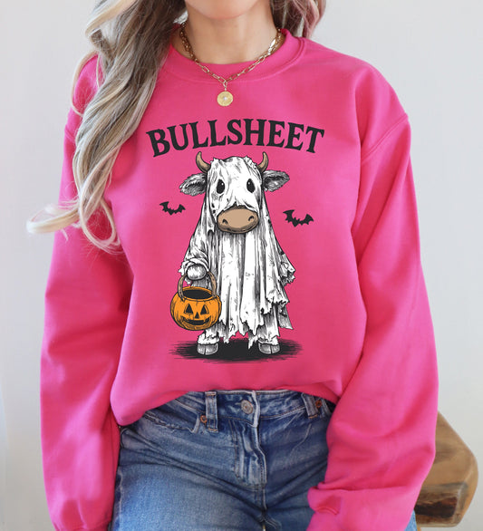Bullsheet Funny Halloween Cow Ghost Western Pumpkin Retro Spooky Graphic Sweatshirt
