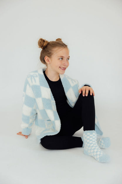 Light Blue Checker Cozy Socks