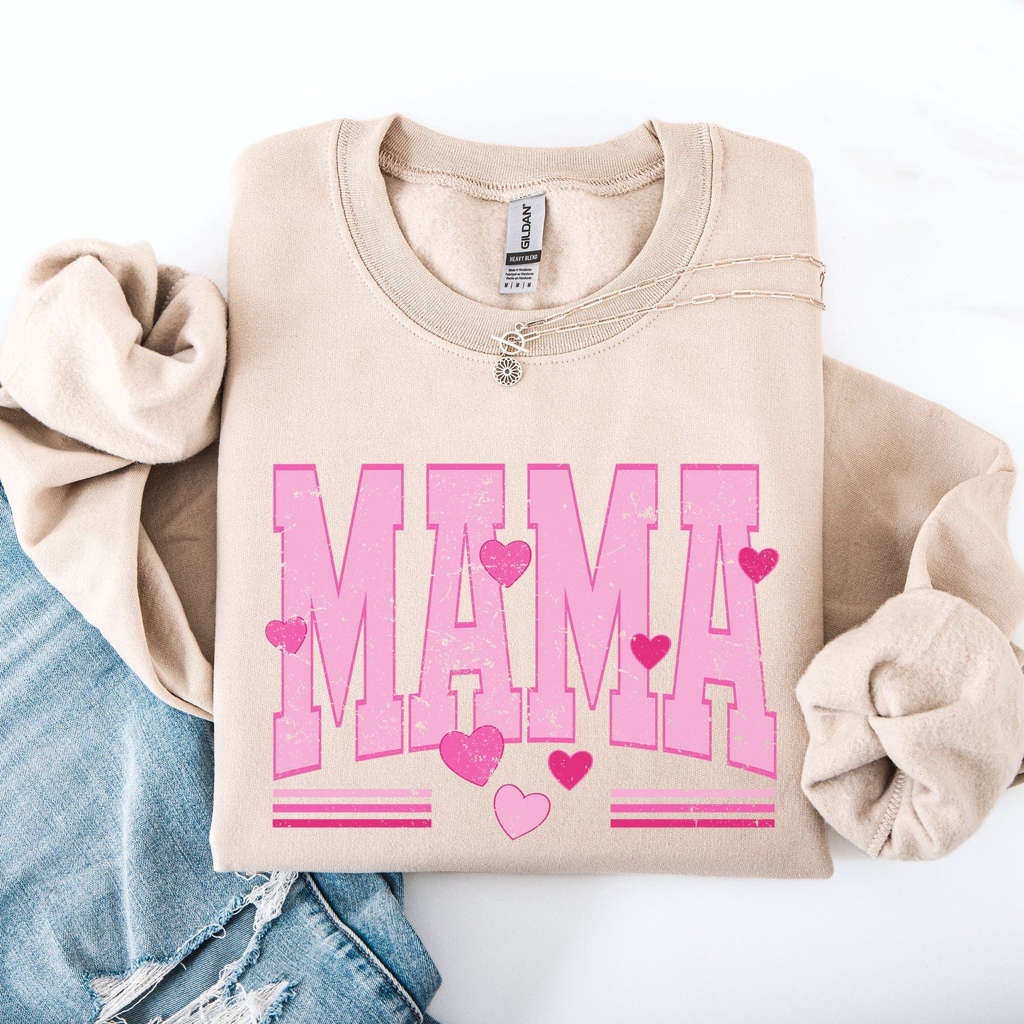 Mama Love Valentine's Day Hearts Stripes Cozy Family Love Message Warmth And Togetherness Theme Sweatshirt