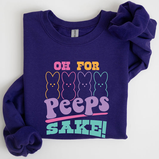Peeps Sake Easter Retro Pastel Bunnies Graphic Illustration Cozy Spring Sweatshirt