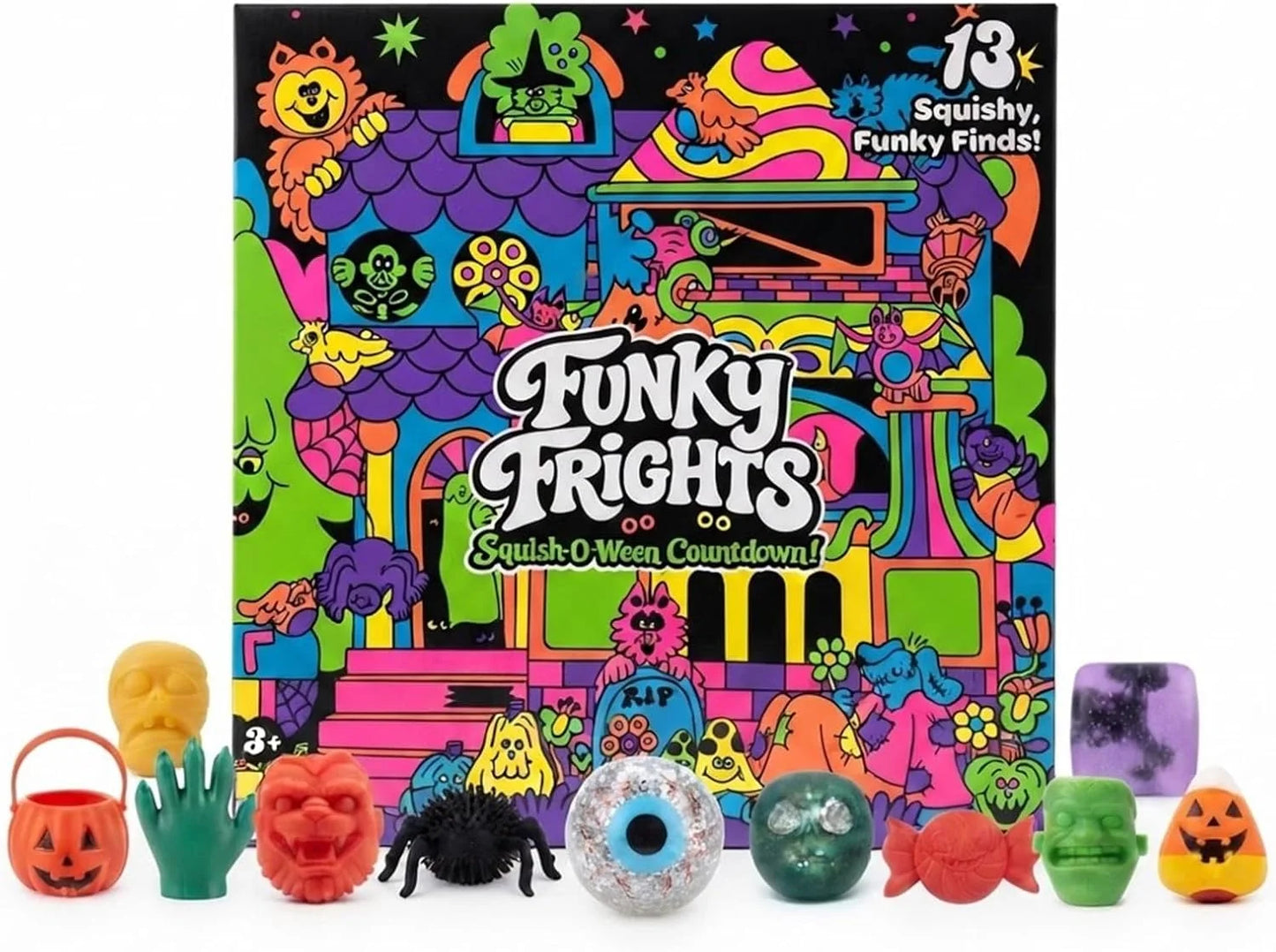 Needoh New Funky Frights Halloween Advent Calendar 13 Days, Spooky Squishy Slow Rise Stress Relief Toys Countdown Gift Box