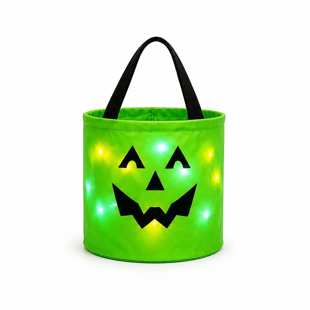 Halloween Luminous Pumpkin Candy Bucket, Hand-Held LED Fabric Candy Bag, Holiday Party Decoration Gift