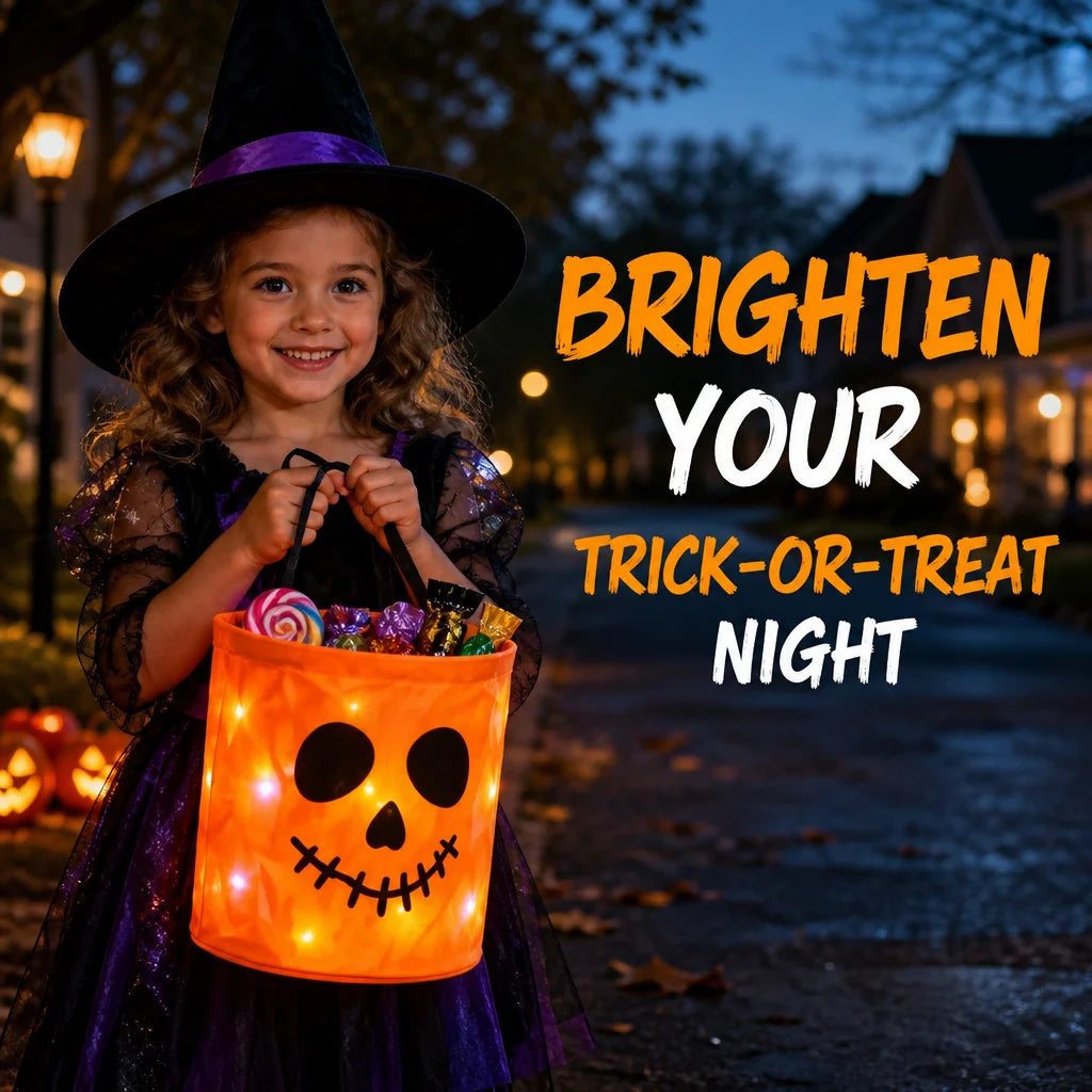 Halloween Luminous Pumpkin Candy Bucket, Hand-Held LED Fabric Candy Bag, Holiday Party Decoration Gift