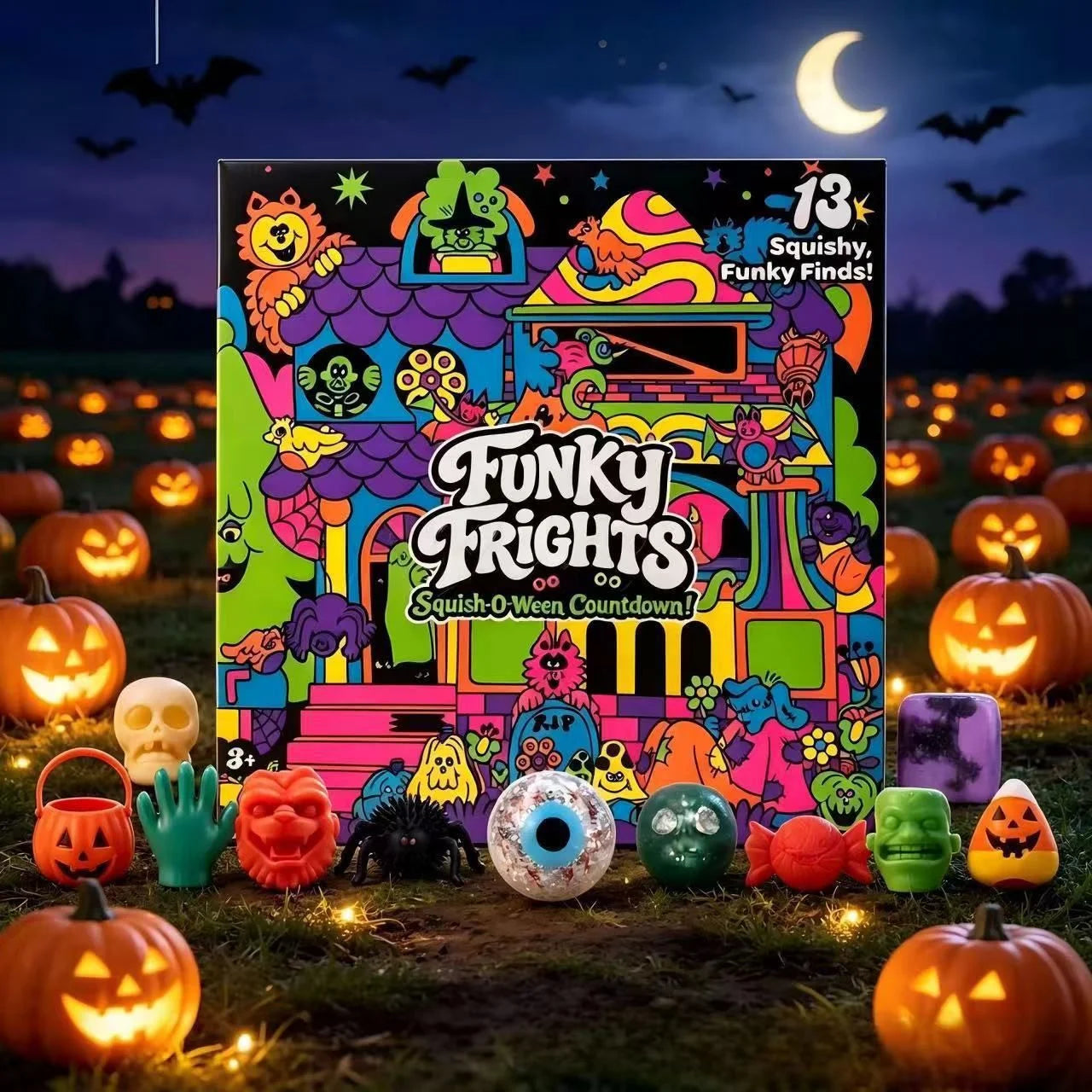 Needoh New Funky Frights Halloween Advent Calendar 13 Days, Spooky Squishy Slow Rise Stress Relief Toys Countdown Gift Box