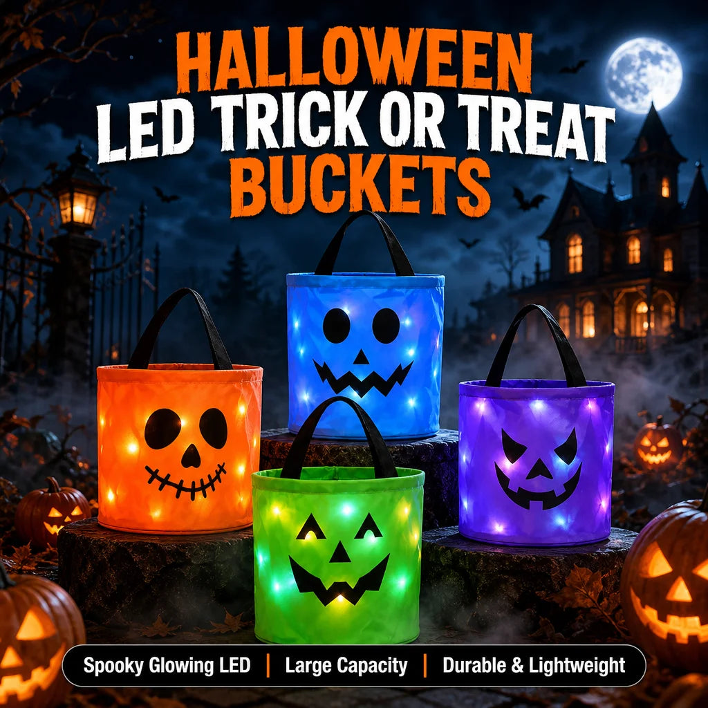Halloween Luminous Pumpkin Candy Bucket, Hand-Held LED Fabric Candy Bag, Holiday Party Decoration Gift
