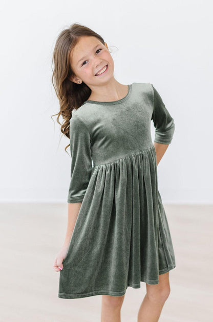 Sage Velvet Twirl Dress