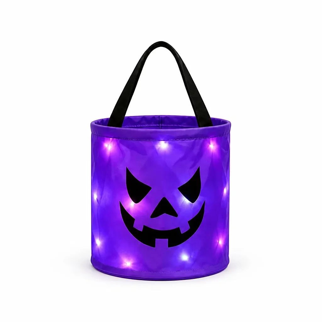 Halloween Luminous Pumpkin Candy Bucket, Hand-Held LED Fabric Candy Bag, Holiday Party Decoration Gift