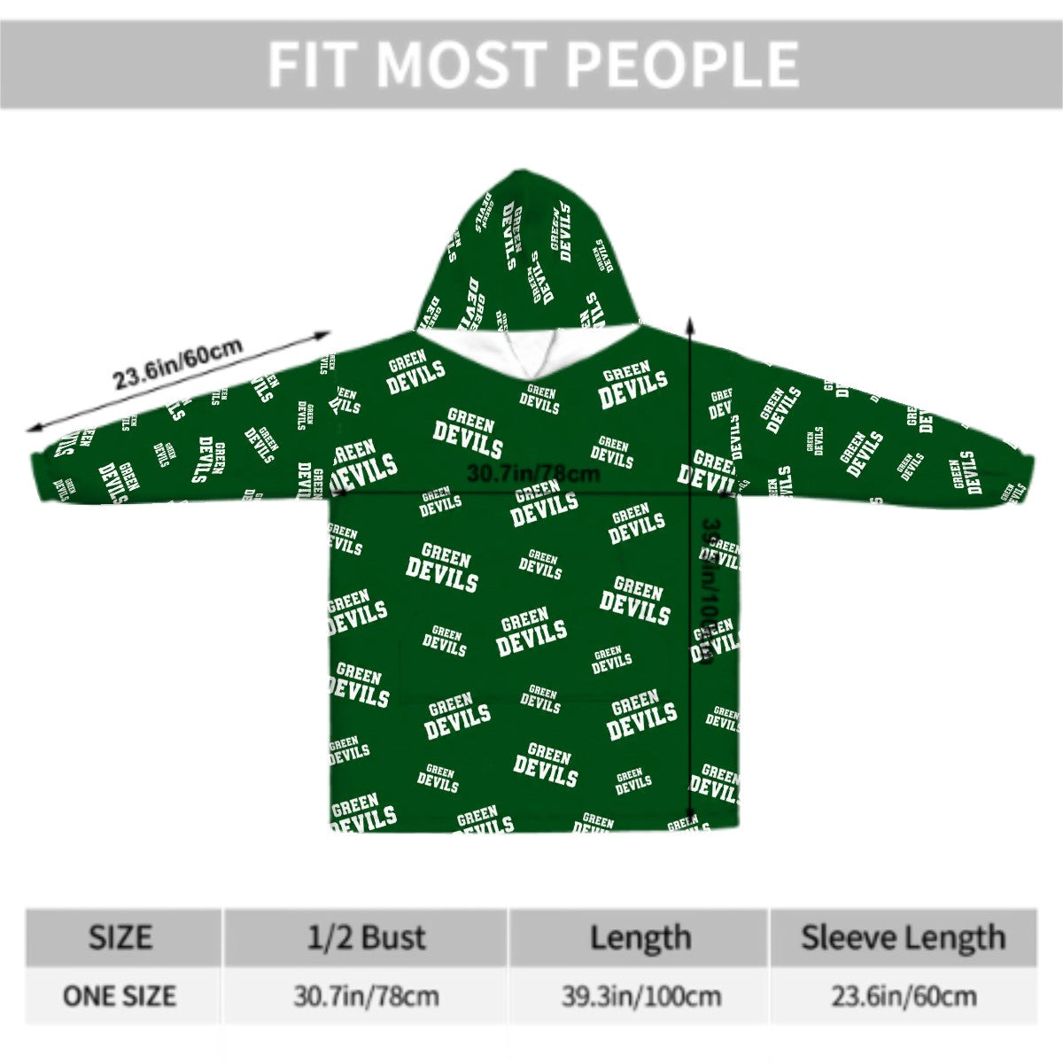 Adult Blanket Hoodie GREEN DEVILS