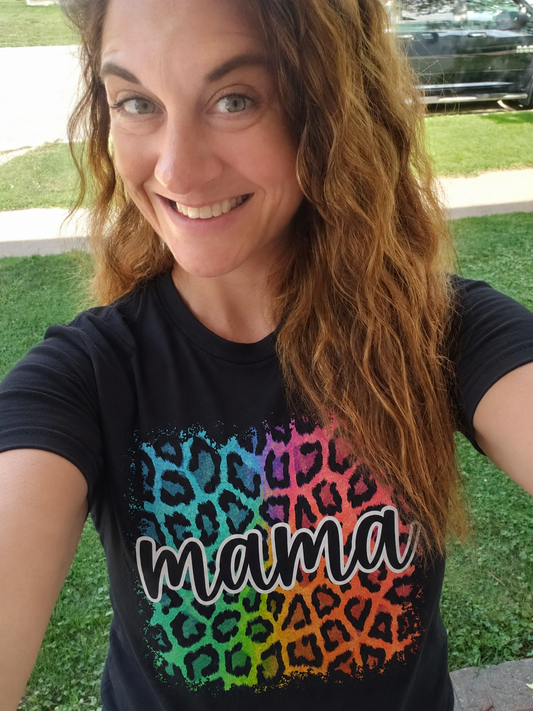 Mama Rainbow Leopard Graphic Tee