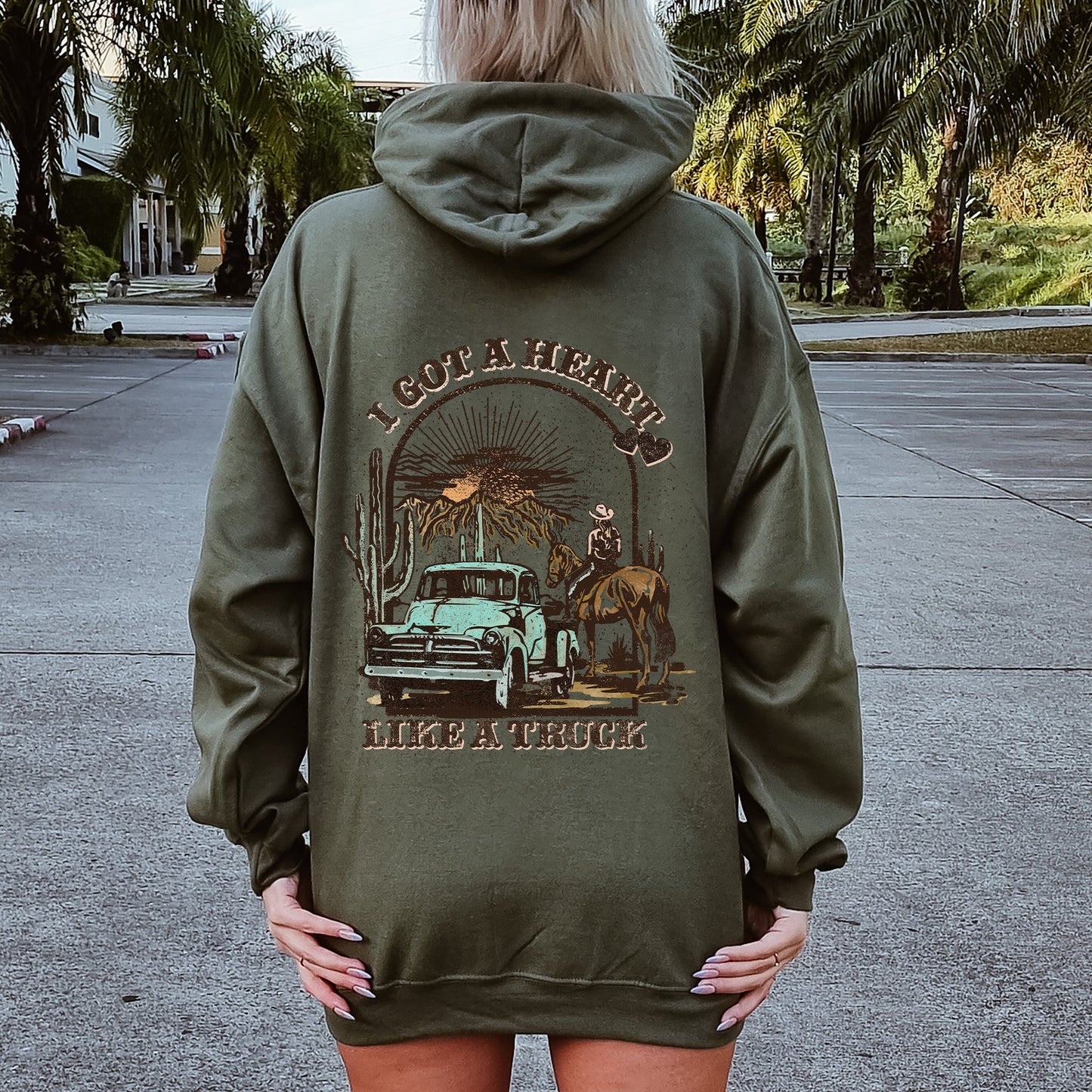 I Got A Heart Like A Truck Western Country Music Valentine Edition Hooded Sweatshirt