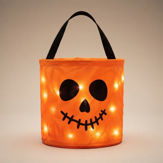 Halloween Luminous Pumpkin Candy Bucket, Hand-Held LED Fabric Candy Bag