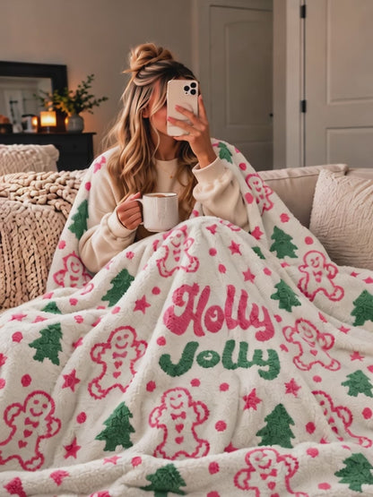 Holly Jolly Gingerbread Christmas Tree Blanket