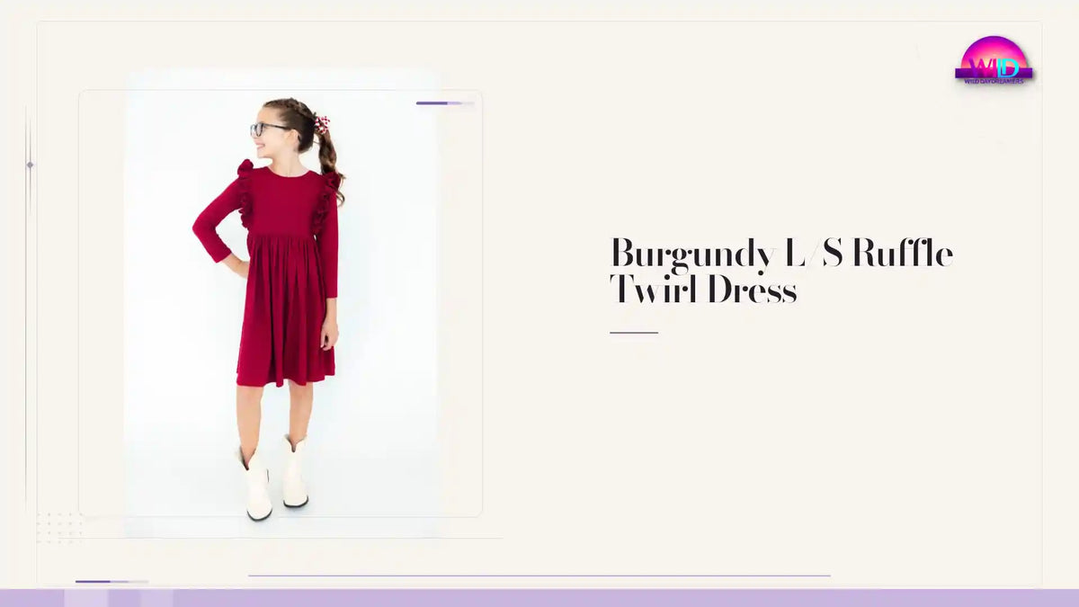 Burgundy L/S Ruffle Twirl Dress by@Outfy