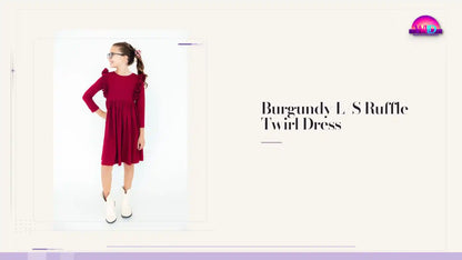 Burgundy L/S Ruffle Twirl Dress by@Outfy